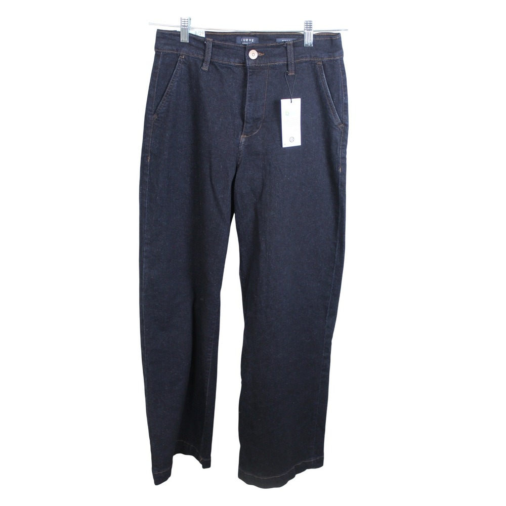 Curve Appeal High Rise Wide Leg Jeans 8/29 Dark Wash Indigo Recycled Material